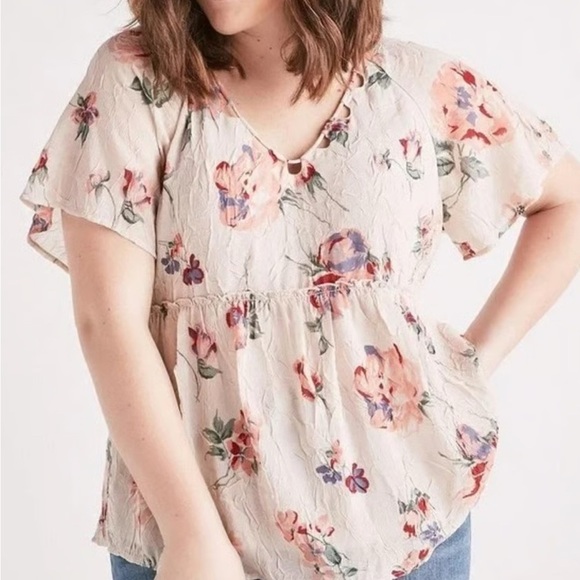 Lucky Brand Cream Flutter Sleeve Blouse boho - Picture 1 of 4